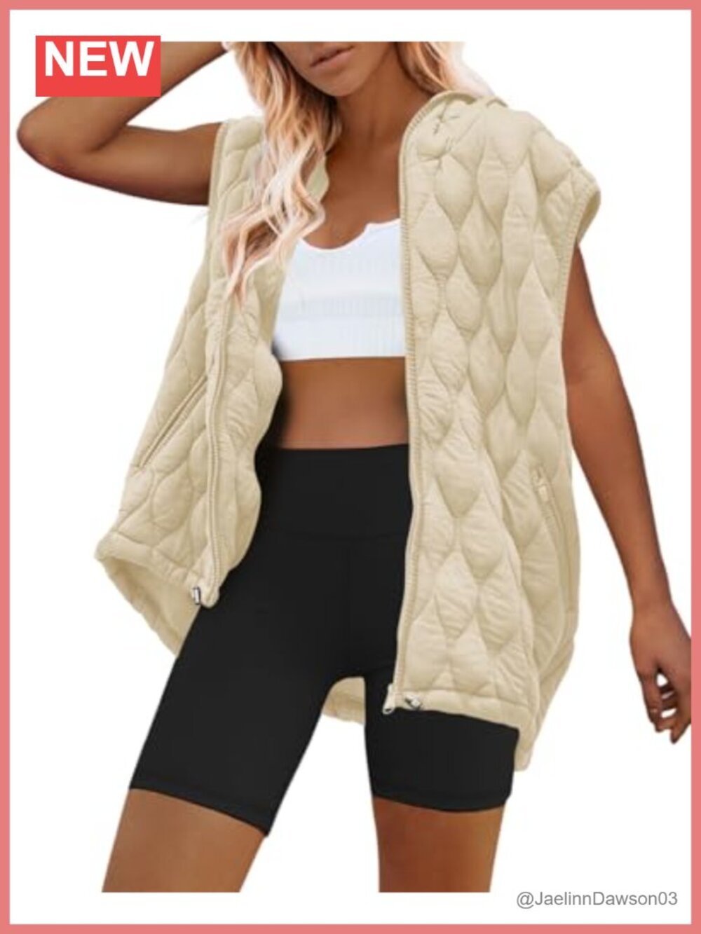 Oversized Quilted Puffer Vest Hooded Zip Up Winter Coat with Pockets